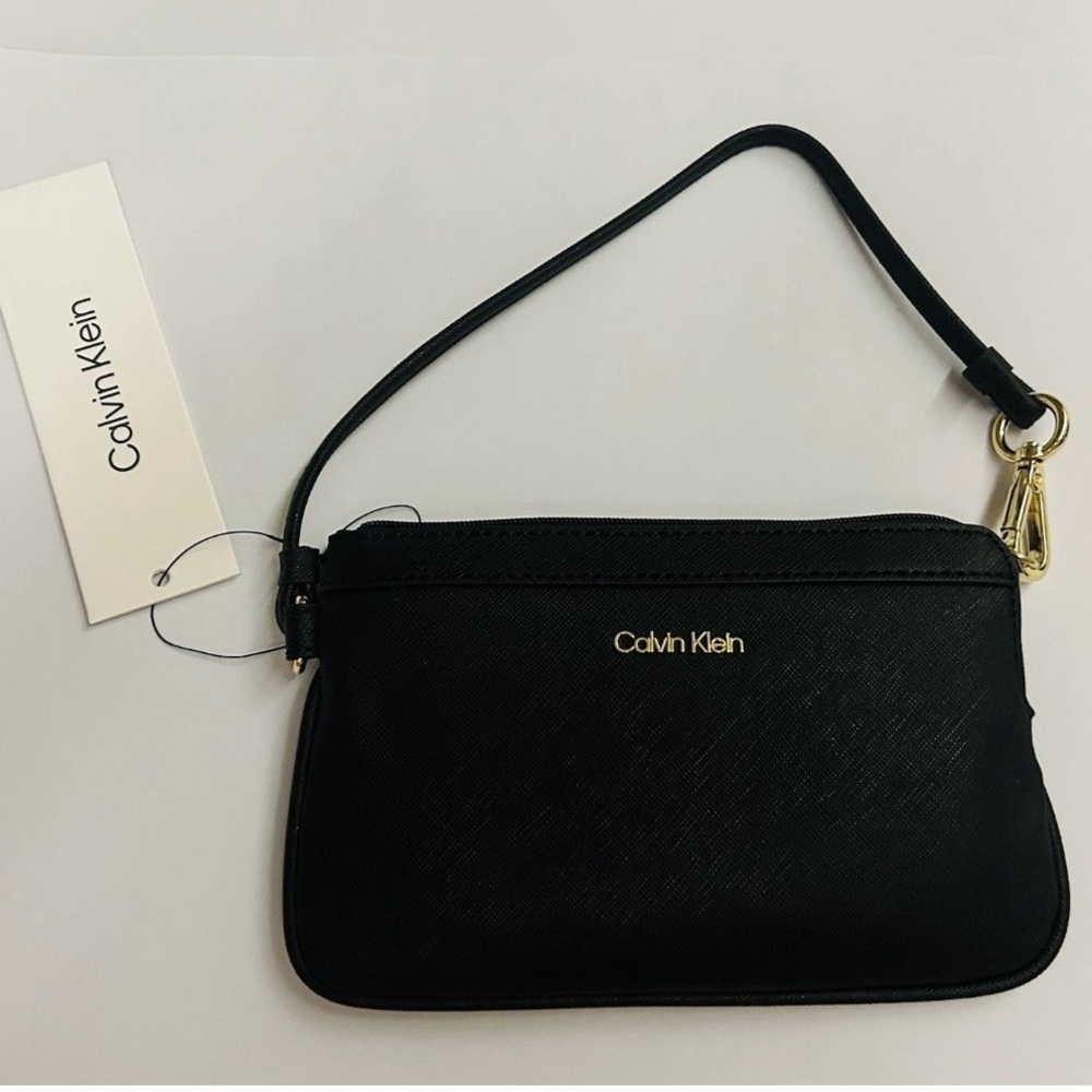 New Calvin Klein Black Wristlet or Clutch 7 1/4” x 4 1/2” Calvin Klein in gold